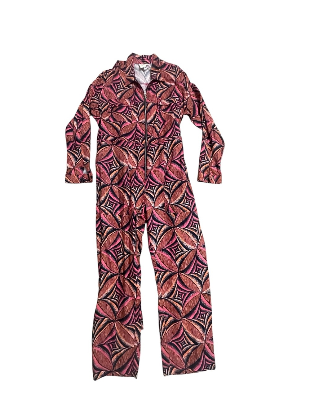 Lola Faturoti Printed Zip-Front Jumpsuit in Pink and Orange New XXL 2X